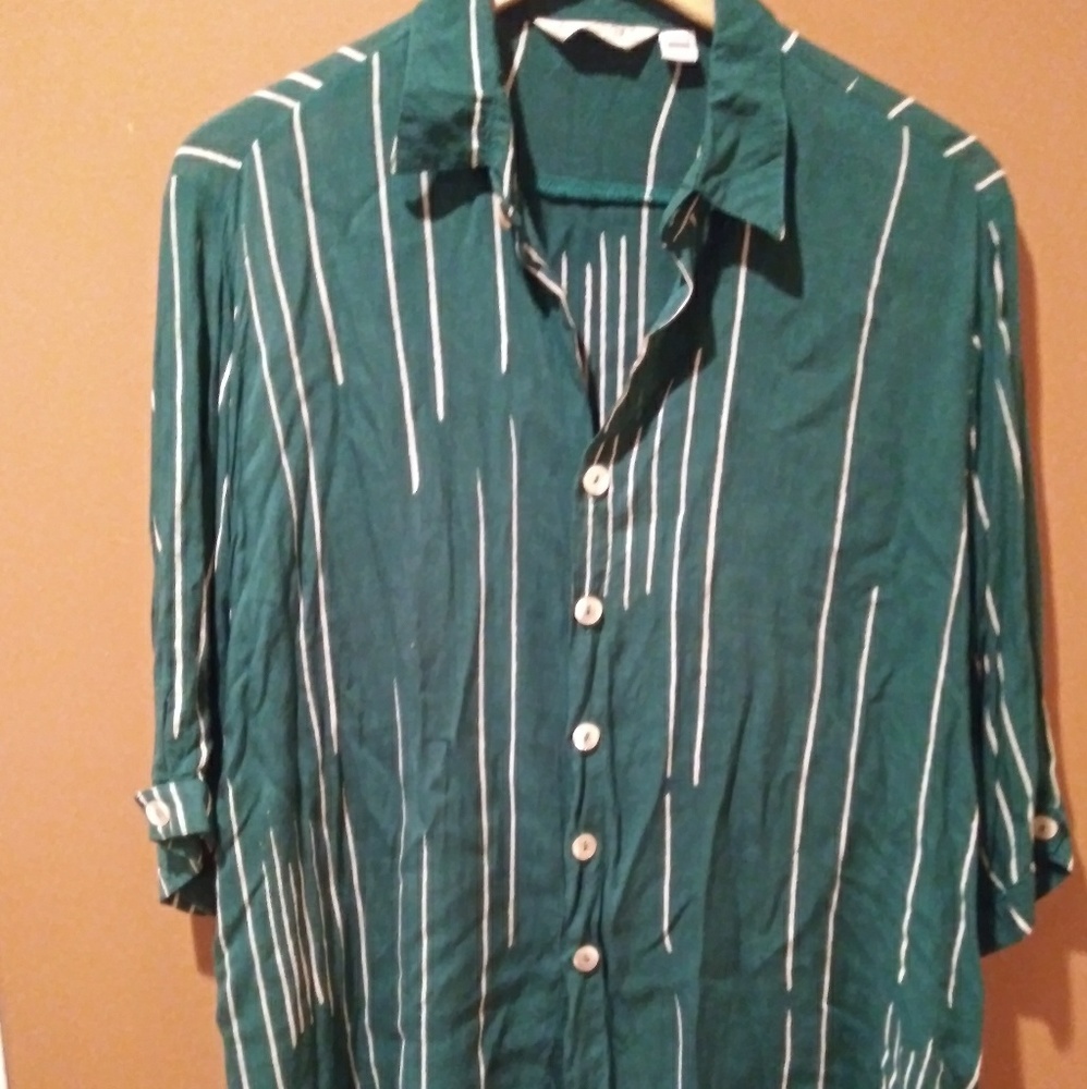 LS1 Lyng Green Button Down Blouse Shirt Size Medium